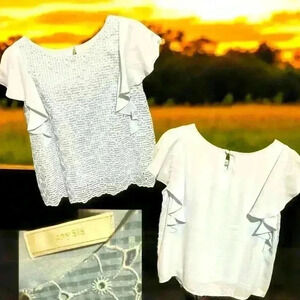 Coquette Style Floral Embroidered Blouse w/Sheer Butterfly Sleeves, Size Medium